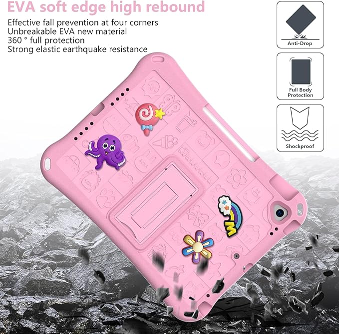 Case for iPad 10.2 Inch 2021/2020/2019/ iPad Pro 10.5 Inch/Air 3rd Gen (2019) Shoulder Strap Kickstand Children Friendly Anti-Scratch Shockproof Case Pink