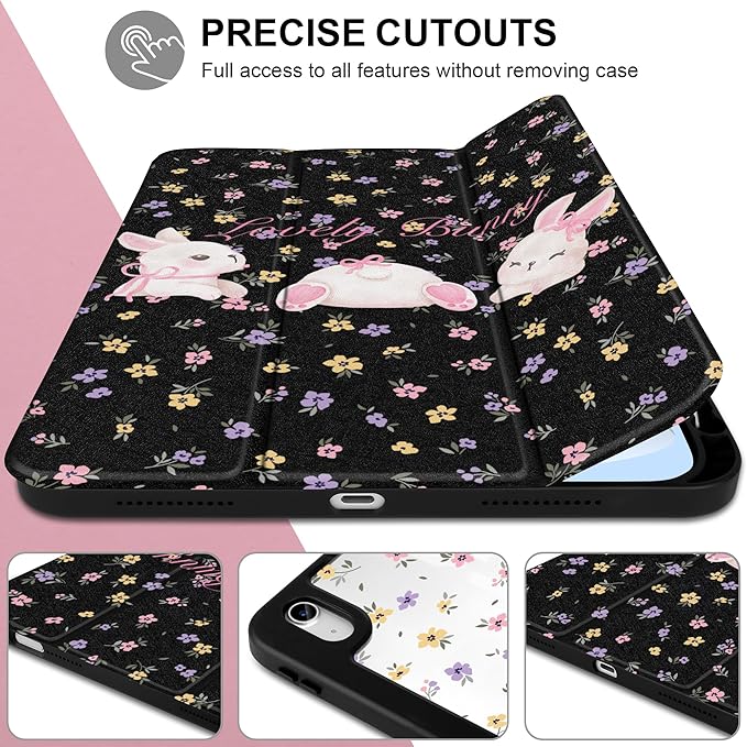Case for iPad (A16) 11th Generation 11 inch 2025 /iPad 10th Gen 10.9 2022- Cute Patterns Functional Protection with Clear Back Shell Magnetic Wake Sleep Trifold Stand &amp Pencil Holder Flowers