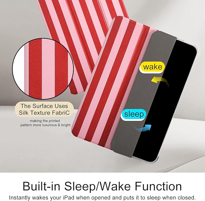 case for ipad 11th Generation11 Inch 2025 (A16 Chip) &amp 10th Gen 10.9 Inch 2022 - Slim Scratch-Resistant Hard PC Translucent Back Shell Smart Cover Wake/Sleep Function Red White Stripes