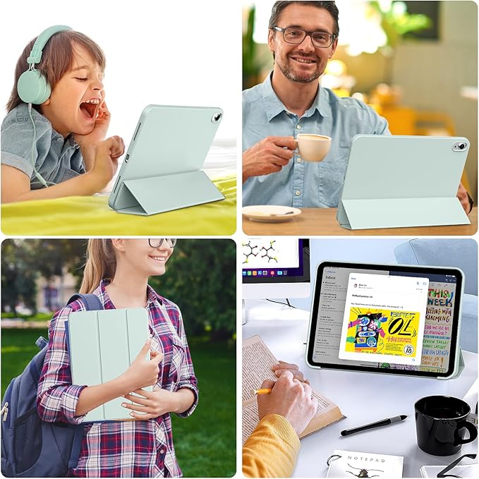 KENKE for iPad A16 11th Generation Case (11 Inch 2025 Release) iPad 10th Generation Case 10.9 Inch 2022 Without Pencil Holder Slim Trifold Stand Protective Cover with Soft TPU Back Light Green