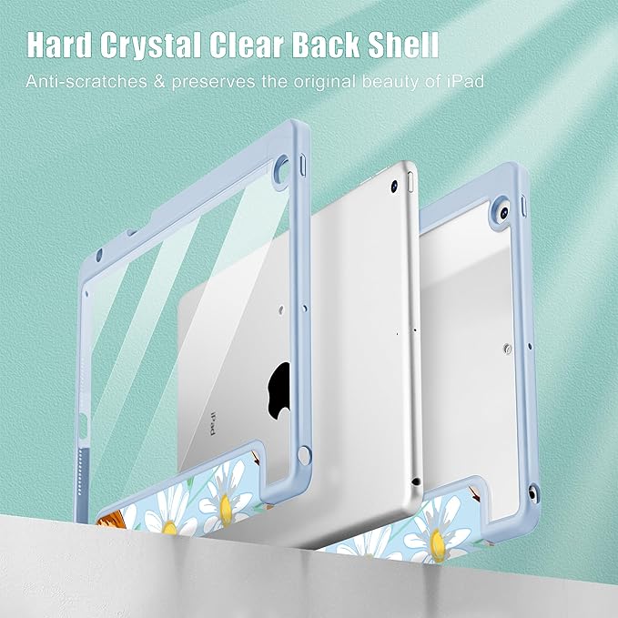 for iPad 9th Generation with Pencil Holder iPad 8th/7th Gen Case 10.2-inch [Built in Pencil Holder] Trifold Stand Auto Wake/Sleep Clear TPU Protection Back Cover Cute Corgi Dog