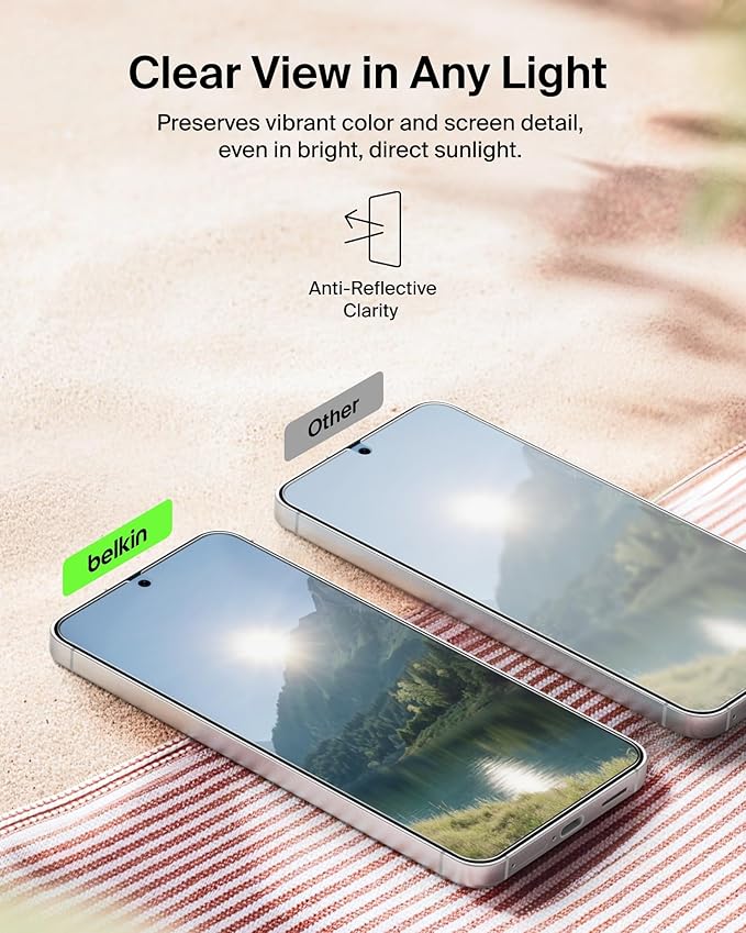 Belkin Titan SmartShield Anti-Reflective Screen Protector for Samsung Galaxy S26 Scratch Resistant Impact Protection Anti-Fingerprint Ultra-Thin w/Easy Align Tray for Bubble Free Application