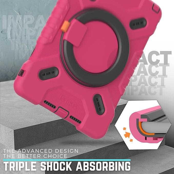 PEPKOO Triple Shockproof Case for iPad 9th/8th/7th Generation 10.2 inch 2021/2020/2019 Air 3rd Generation 10.5 inch Heavy Duty Cover with Pencil Holder Handle Kickstand Shoulder Strap Pink