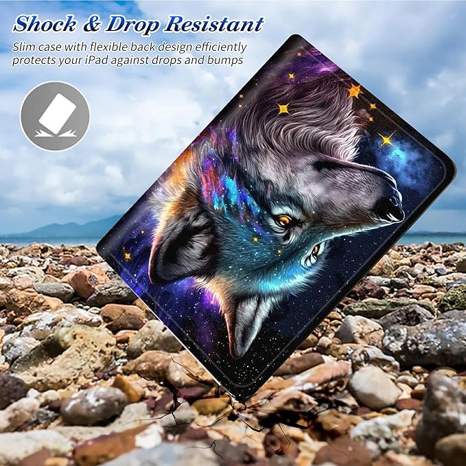 for All-New Amazon Kindle Fire HD 10 Tablet Case (13th Generation 2023 Release) Slim Adjustable Stand Back Shell Protection Smart Cover for Fire HD 10 2023 10.1 Inch Moon Wolf