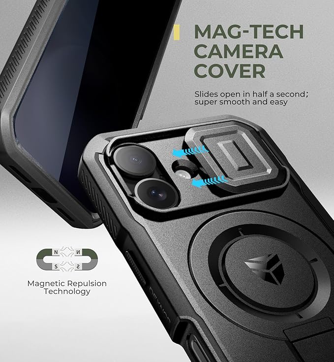 Dexnor for iPhone 16 Case with Slide Camera Cover &amp Adjustable Kickstand &amp Privacy Screen Protector Compatible with MagSafe Rugged Bumper Case Heavy-Duty Magnetic Protective Cover 6.1 InchBl