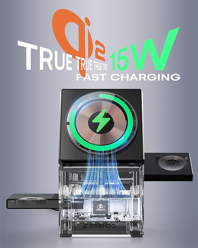 ZEEHOO 3 in 1 Charging Station iPhone Charging Station for Apple MagSafe Charger Qi2 Certified 15W Fast Wireless Charger for Apple Watch for iPhone 1716 15141312 Series AirPods (Black)