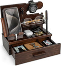 TESLYAR Wood Phone Docking Station with Drawer - Nightstand Organizer - Desk Organizer for Husband - Birthday Gifts for Men Dad Anniversary Key Holder Stand Watch Accessories (Chocolate Brown)