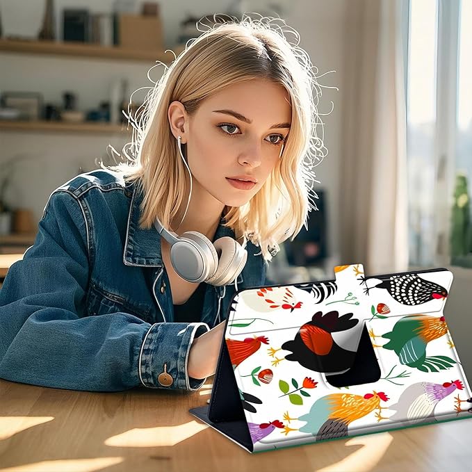 Universal 99.710.110.210.5 Tablet CaseProtective Stand Folio Case for 9-10.5 Inch Tablet Cover for iPad Samsung Others Colorful Rooster Chickens