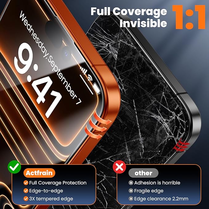 3-Pack for iPhone 17 Pro Screen Protector 9H+ Tempered Glass Scratch &amp Drop Resistant Smooth &amp Clear Easy Installation Case Friendly Full Coverage