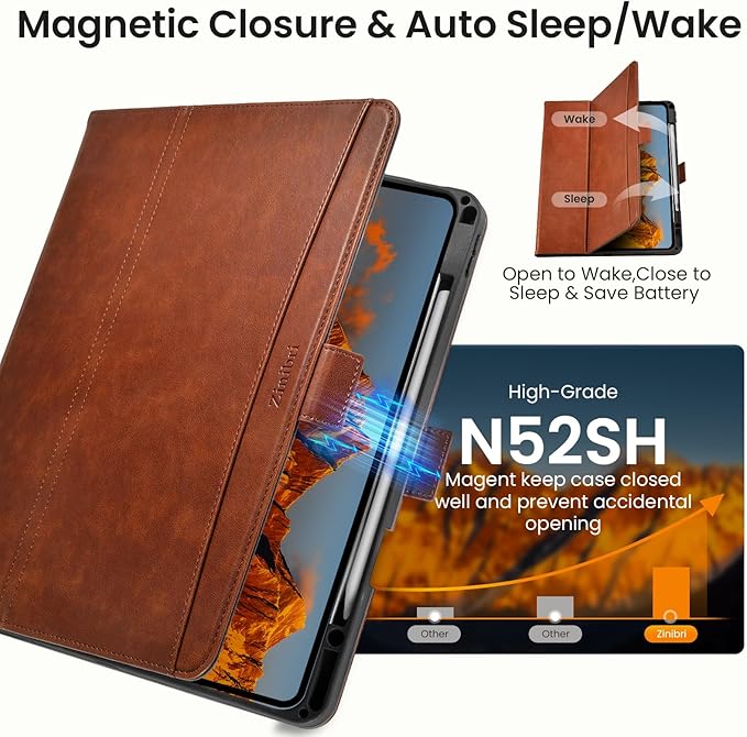 Handcrafted Case for iPad Pro 11 Inch M5 2025/M4 2024 with Pencil Holder &amp Hand Strap &amp PocketAuto Sleep/WakeMagnetic ClosureMulti Angles Stand CoverProtective Folio PU LeatherBrown