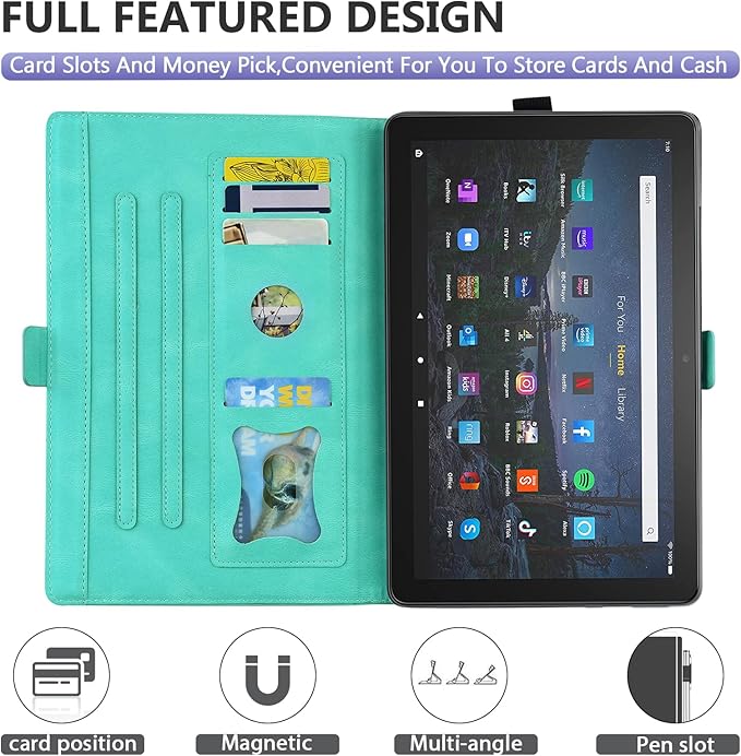 Dteck Case for All-New Amazon Fire HD 10 Tablet 13th Generation 2023 10.1 HD 10 &amp 10 Plus Tablet 11th Generation 2021 CoverMulti-Angle Stand Slim Folio Shockproof Protective Wallet Case Green