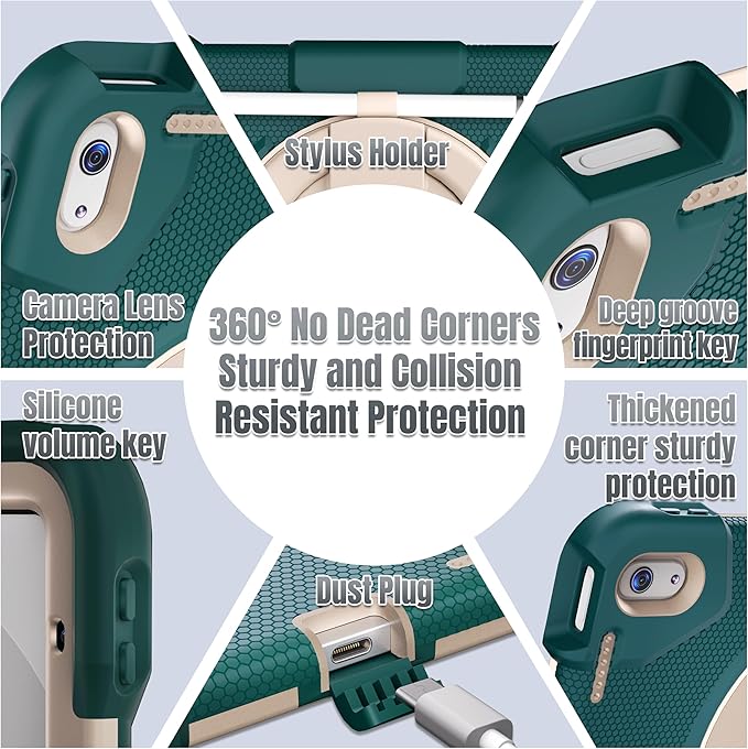 Case for iPad (A16) 11th /10th Generation 11/10.9 Inch 2025/2022 with Screen Protector/360° Rotate Stand/Shoulder Strap/Pencil Holder Shockproof iPad 11th/10th Gen Cover (Green+White)