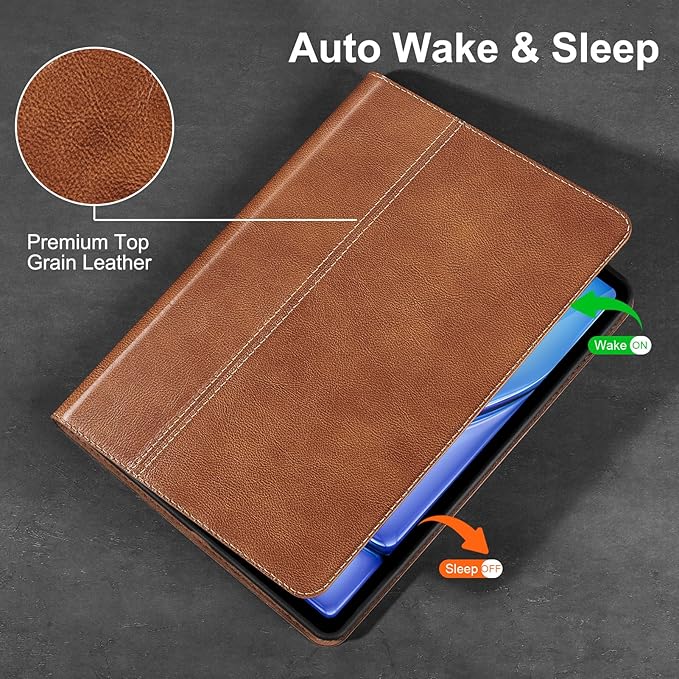 Gexmil Leather Case for iPad Air 11 Inch M4/M3/M2 (2026/2025/2024)iPad Air 10.9 Inch 5th/4th Generation 2022/2020 Top Grain Leather Cover Auto Sleep/Wake Adjustable StandVegetable Tanned Brown