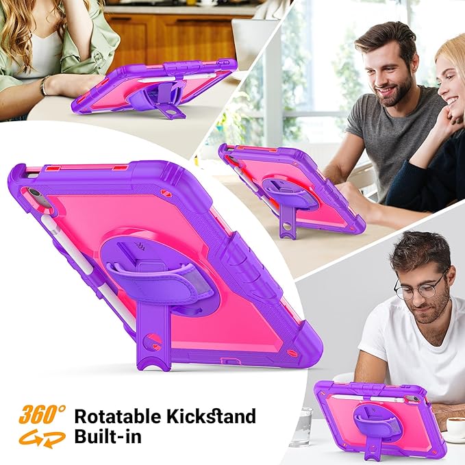 Kids Case for iPad (A16) 11th/10th Generation 11''/10.9'' 2025/2022: Shockproof Protective Case with Hand/Shoulder Strap Pencil Holder Rotate Stand Screen Protector