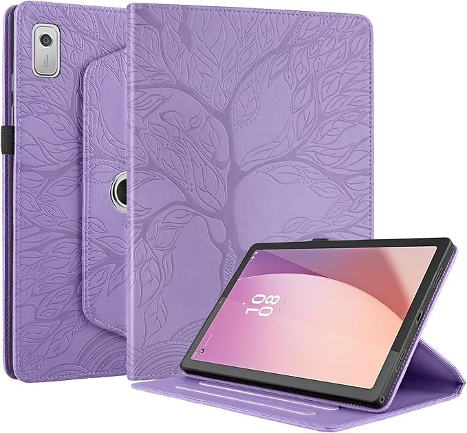 Tablet PC Bags Cases Sleeves Compatible With Lenovo Tab M9 9.0 Inch (Model: TB-310FU 2023 Released) Tablet Case 360 Degree Rotating Stand Foldable Tablet Case Tree Of Life Embossed Shell(Purple)