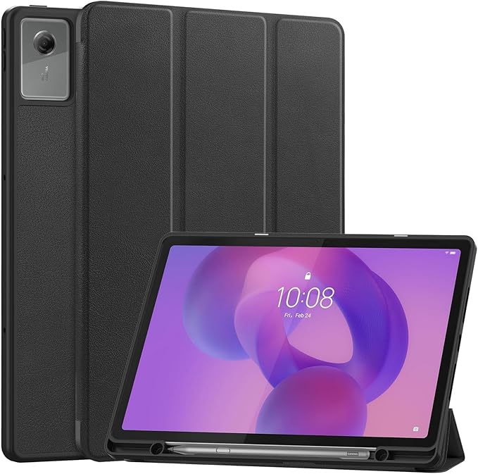 Case for Lenovo Idea Tab Plus 12.1 inch 2025 Model Shockproof Protective Cover with Kickstand Built-in Pen Slot &amp Auto Wake/Sleep Folio Matte TPU Smart Cover -Black