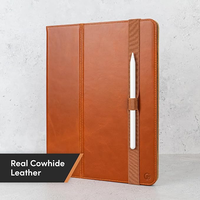 Casemade Real Leather Case Compatible with iPad Air 13-inch M4 (2026) M3 (2025) M2 (2024) / Pro 12.9-inch (4th/5th/6th/Gen) - Full-Grain Leather Cover Auto Sleep/Wake Dual Stand Position (Tan)