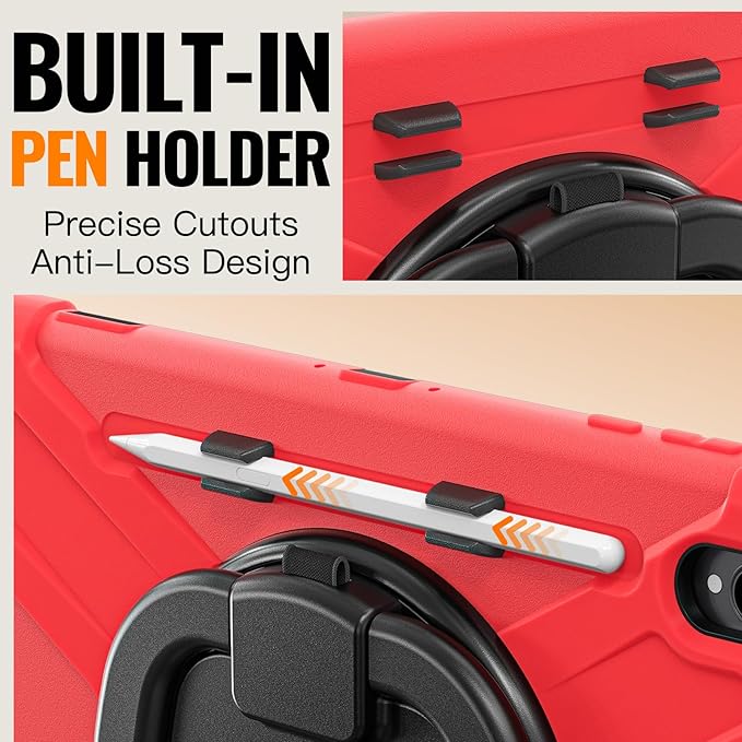 for Galaxy Tab S11 Ultra Rotating Case 14.6inch Heavy Duty Hybrid Rugged Case with S Pen Holder Shockproof Kids Cover with 360 Rotation Stand/Shoulder Strap (Red)