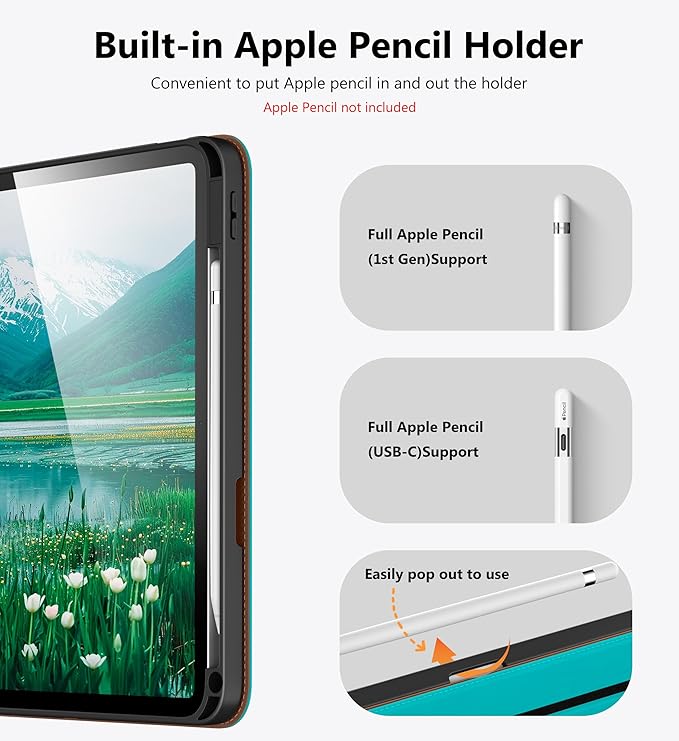 DTTO for iPad A16 Case iPad 11th / 10th Generation Case (2025/2022) 360 Degree Rotating Premium Leather Folio Stand Cover with Pencil Holder Cyan Blue