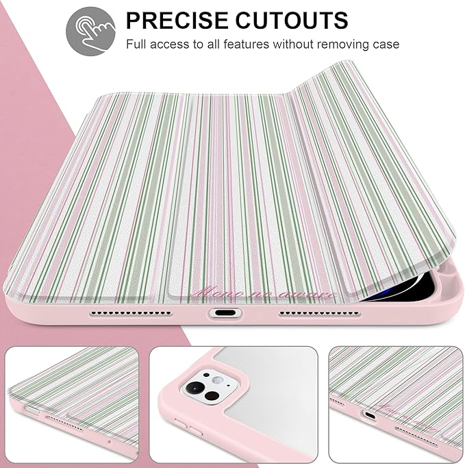 TWOLSKOO Case for iPad Pro 11-inch (M5 2025 / M4 2024) Clear Acrylic Back with TPU Bumper Pencil Holder Trifold Stand Auto Sleep/Wake Pastel Stripes