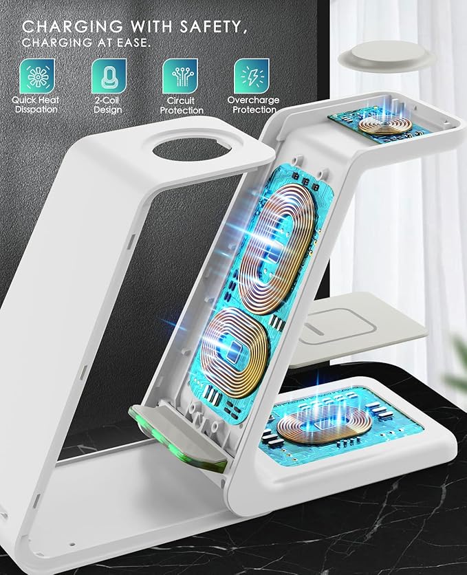 3 in 1 Wireless Charging Station 2026 Upgraded Fast Desk Charger Station for iPhone 17 16 15 14 13 12 Pro Max Plus Charger Stand for Apple Watch 11 10 9 8 7 6 5 4 3 2 Ultra SE Airpods 4 3 2 Pro