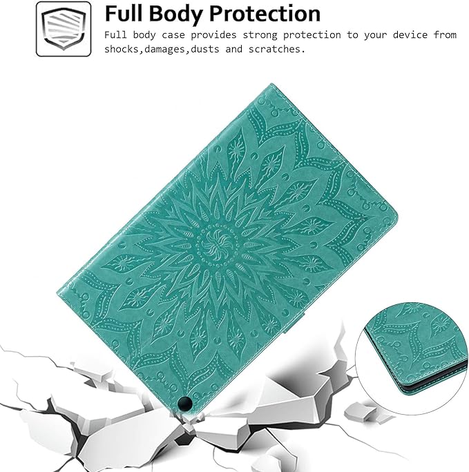 Folio Case for Fire HD 10 (9th/7th/5th Generation 2019/2017/2015 Release) Techcircle Sunflower Embossed Stand Protective Cover with Card/Cash Holder for Amazon Fire HD 10.1 Inch Tablet Green