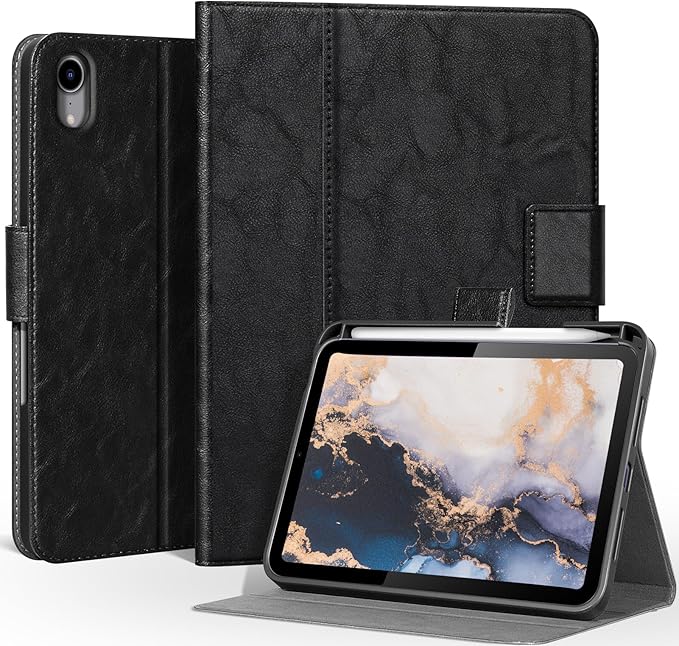 Genuine Leather Case for Ipad (A16) 11th Gen 11 inch 2025 and Ipad 10th Gen 10.9 inch 2022 with Pencil Holder Protective Shockproof Smart Folio Cover Adjustable StandAuto Wake/Sleep Black