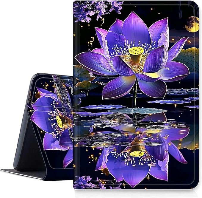 DIGTIALLL Case for Amazon Kindle Fire HD 8 Tablet (8th / 7th / 6th Generation - 2018 2017 and 2016 Release) PU Leather Smart Protective Cover with Auto Sleep/WakePurple Lotus Flower
