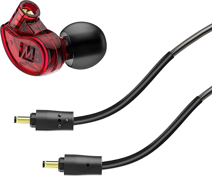 MEE audio M6 PRO In Ear Monitor Headphones for Musicians 2nd Gen Model With Upgraded Sound Memory Wire Earhooks &amp Replaceable Cables Noise Isolating Professional Earbuds 2 Cords Included (Red)