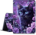 Case for iPad (A16) 11th Generation 11 Inch 2025/10th Generation 10.9 Inch 2022 PU Leather Smart Protective Cover with Auto Sleep/Wake for iPad 11/10 GenBlack Cat Purple Roses