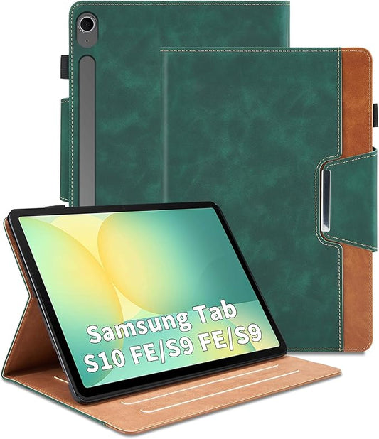 Case for Samsung Galaxy Tab S10 Lite/S10 FE/S9 FE 10.9 Inch/S9 11 Inch - Multi-Angle Stand Cover with Pocket PU Leather Folio Case with Magnetic Clasp Auto Wake/Sleep Smart Tablet Cover Green