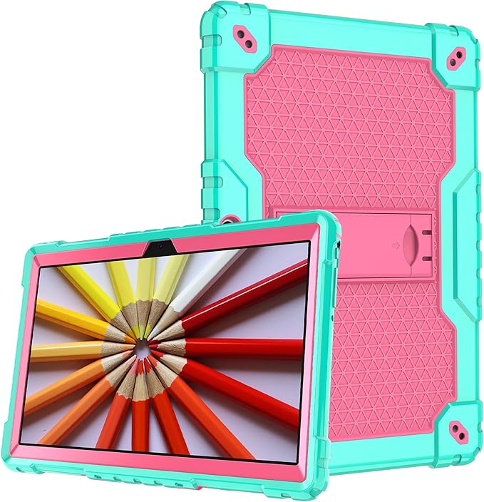 Case for Pritom M10 /quntiCO Y10 /Digiland DL1036 /Voger priorpad X100 /VUCATIMES N10/Gateway 10.1 HD Tab Case with Stand Rubber Hybrid Come with 9H Tempered Glass Film (Green/Pink/1 PC)