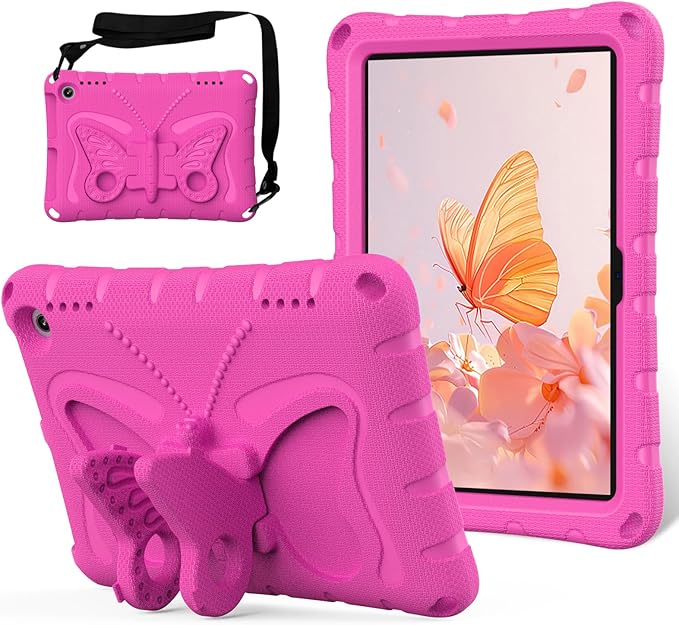 For Kindle Fire HD8 (2020/2022) kids girl Tablet Case Butterfly Wings Kickstand EVA Material Light Weight Shockproof Rugged Heavy Duty Kids Case for Kindle Fire HD8 Plus (2020/2022) (Rose red)