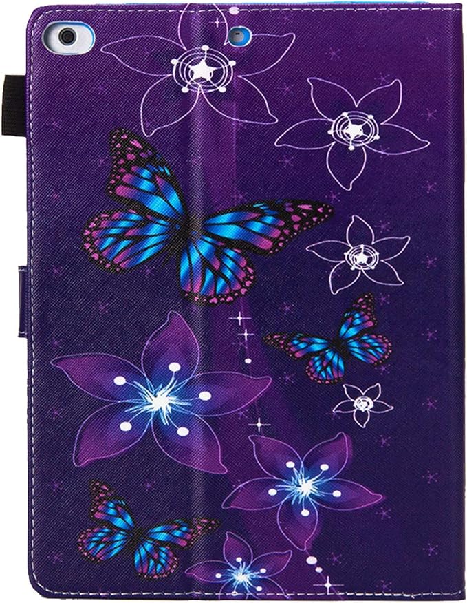 for iPad Pro 11 inch M4 Case 2024 (Model: A2836/A2837/A3006)with Stand/Hand Strap/Pencil Holder/Pockets [Auto Wake/Sleep] Magnetic Smart Slim Wallet Shockproof Cover Purple Flower Butterfly