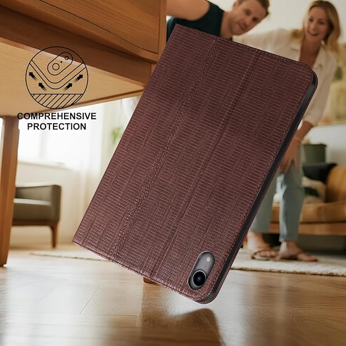 Leather Case for iPad mini 7 (A17 Pro) 2024 / iPad mini 6 Generation 2021 8.3 Inch Full Grain Leather CoverProtective Smart Folio with Auto Sleep/Wake Anti Slip Brown Hole