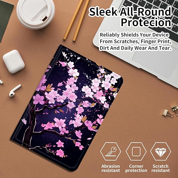 Case for iPad Pro 11 Inch Case (2024 Model 5th Gen) PU Leather Smart Protective Cover with Auto Sleep/Wake for iPad Pro 11 2024Pink Cherry Blossom