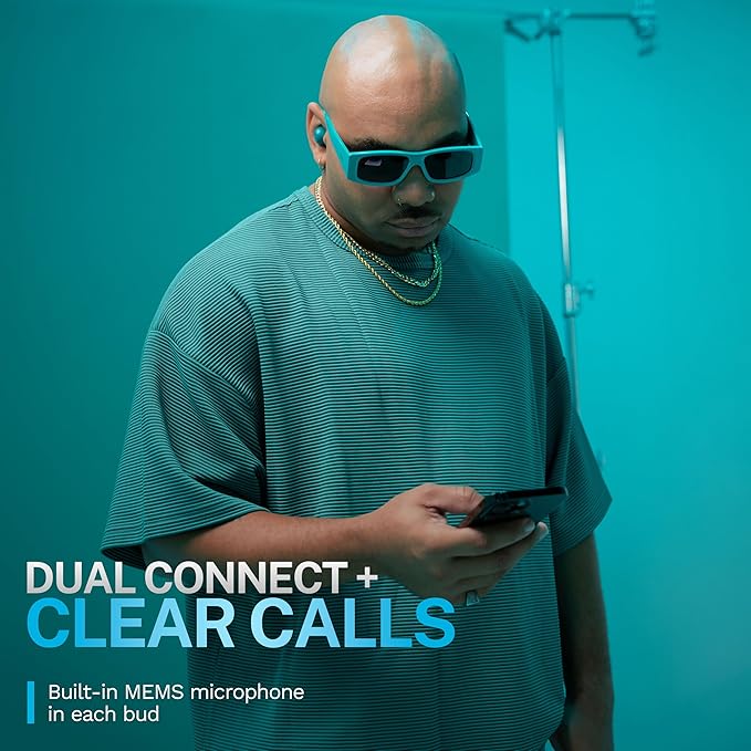 JLab Go Pop ANC True Wireless Earbuds &amp Charging Case Teal Active Noise Cancelling 10mm Drivers Dual Connect Customize Your Sound with App Be Aware Mode Compact Fit MEMS Microphone