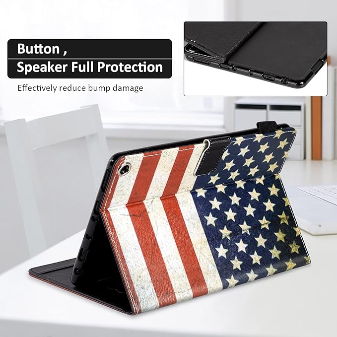 Dteck Case for All-New Fire HD 10 &amp HD 10 Plus Tablet (2021 Release 11th Generation) - Multi-Angle Folio Stand Premium Embossed Leather Protective Smart Cover with Auto Wake Sleep US Flag