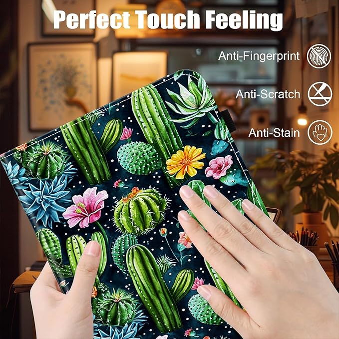 Case for Samsung Galaxy Tab S9 FE 5G 10.9 Inch/Galaxy Tab S9 11 Inch 2023Card Slot PU Leather TPU Case Pen Holder Auto Wake SleepCute Cactus