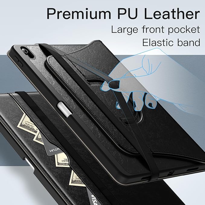 JETech Rotating Case for iPad Air 13-Inch M4/M3/M2 (2026/2025/2024) with Pencil Holder 360 Degree Rotation PU Leather Folio Protective Cover (Black)