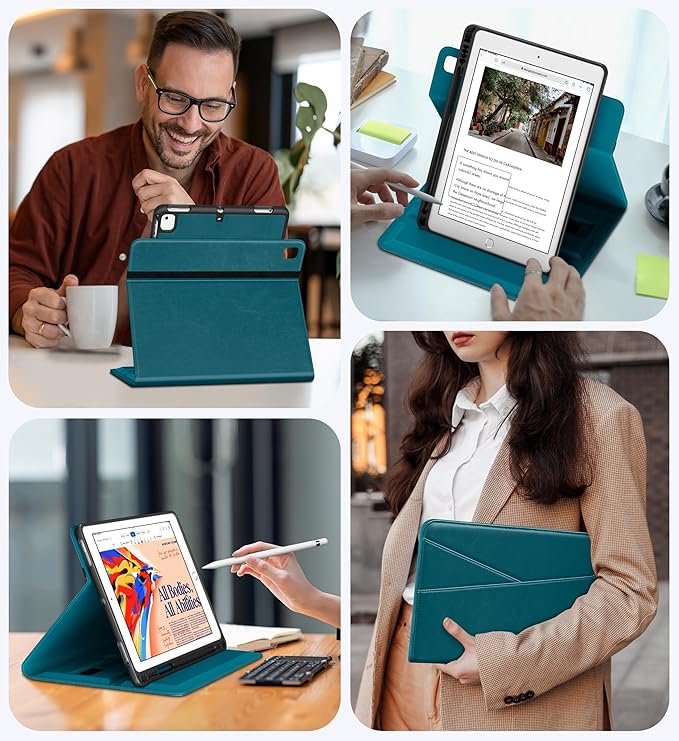 DTTO for iPad 6th / 5th Generation 9.7 Inch (2018/2017) iPad Air 2 / Air 1 Case 360 Degree Rotating Premium Leather Folio Stand Cover with Pencil Holder Light Blue