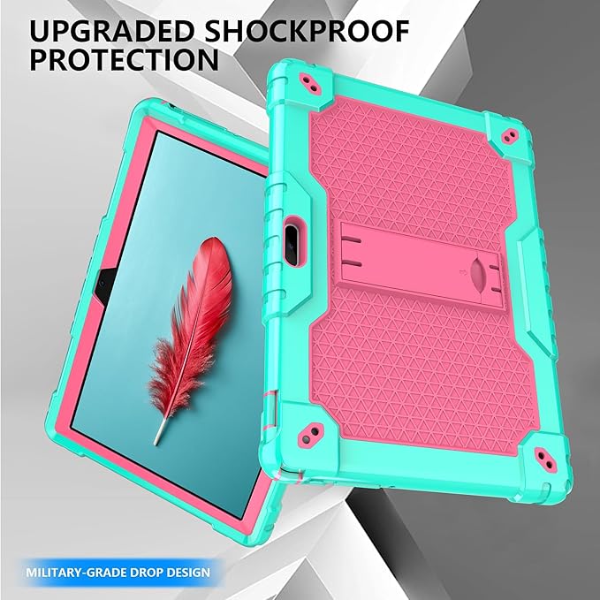 for Vankyo MatrixPad S10 Tab Case YQSAVIOR CUPEISI Coopers YQ10S VIVIMAGE A10 A38 BYANDBY BYYQ10S 10.1 Case Built in Kickstand Shoulder Strap Shell with Screen Protector (Green+Pink/2 Pcs)