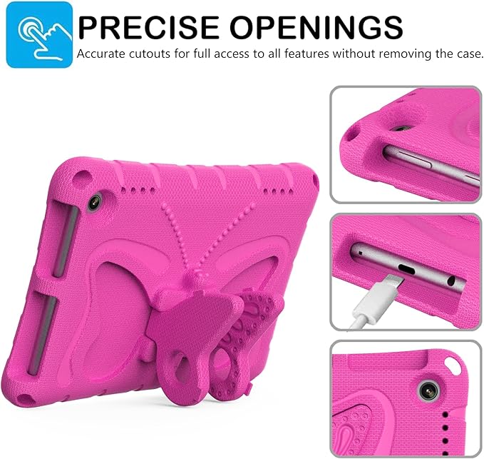 For Kindle Fire HD8 (2020/2022) kids girl Tablet Case Butterfly Wings Kickstand EVA Material Light Weight Shockproof Rugged Heavy Duty Kids Case for Kindle Fire HD8 Plus (2020/2022) (Rose red)