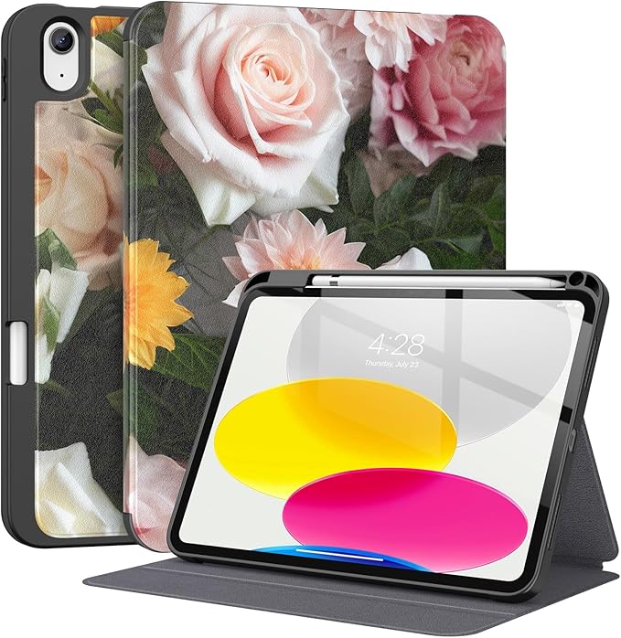 Supveco Case for iPad (A16) 11th Generation 11 inch (2025)iPad 10th Generation 10.9 inch (2022) with Pencil Holder-[Auto Wake/Sleep]Premium Folio Stand Case with Soft TPU Back Cover-Pink Rose