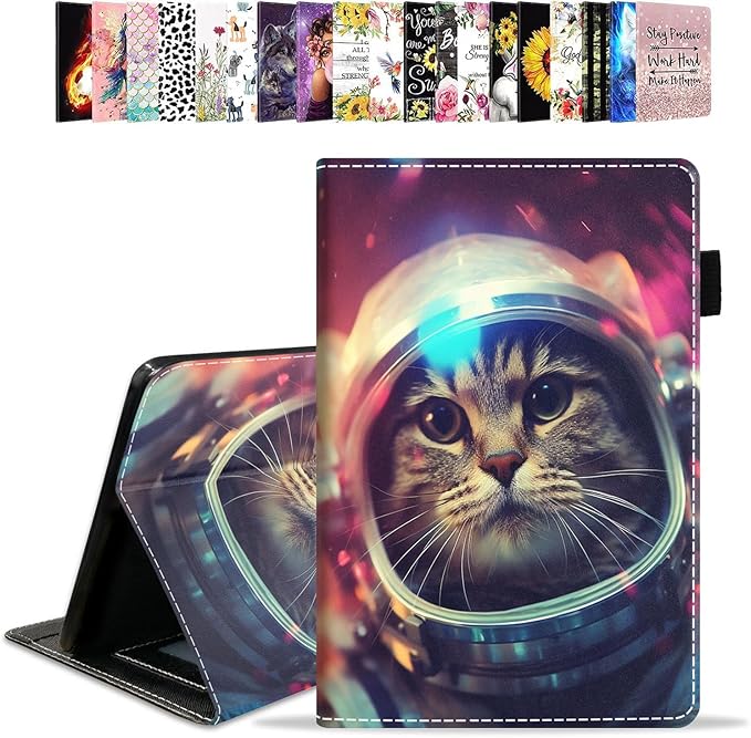 Case for All-New Amazon Kindle Fire HD 10 &amp 10 Plus Tablet 10.1 (13th/11th Generation 2023/2021 Release) - PU Leather Folio Case with Smart Auto Wake/Sleep Cat Astronaut