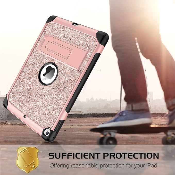 YINLAI Case for iPad 6th/5th Generation iPad 9.7 Case Glitter Women Girls Hybrid Shockproof Protective Cover with Kickstand iPad 9.7-Inch iPad Air 2nd A1893/A1954/A1822/A1823Rose Gold