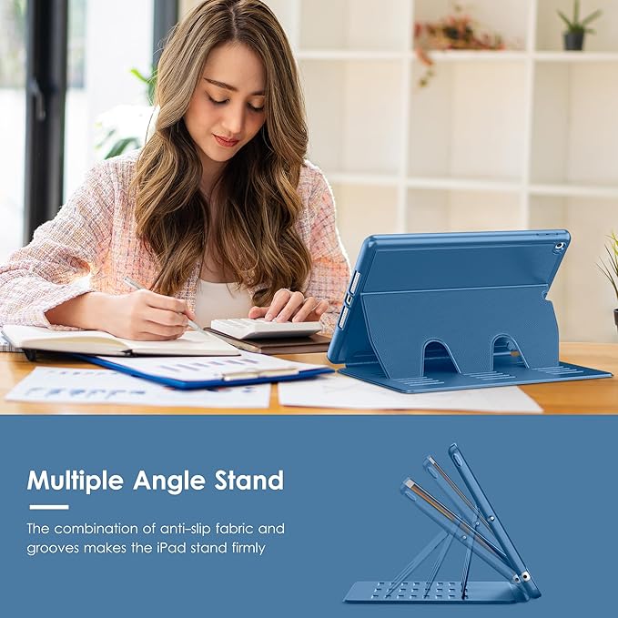 VIKESI Case for iPad 9th / 8th / 7th Generation 10.2 inch (2021/2020/2019 Released)Multiple Angles Magnetic Stand CoverShockproof BackPencil Holderand Auto Sleep/WakeNavy Blue