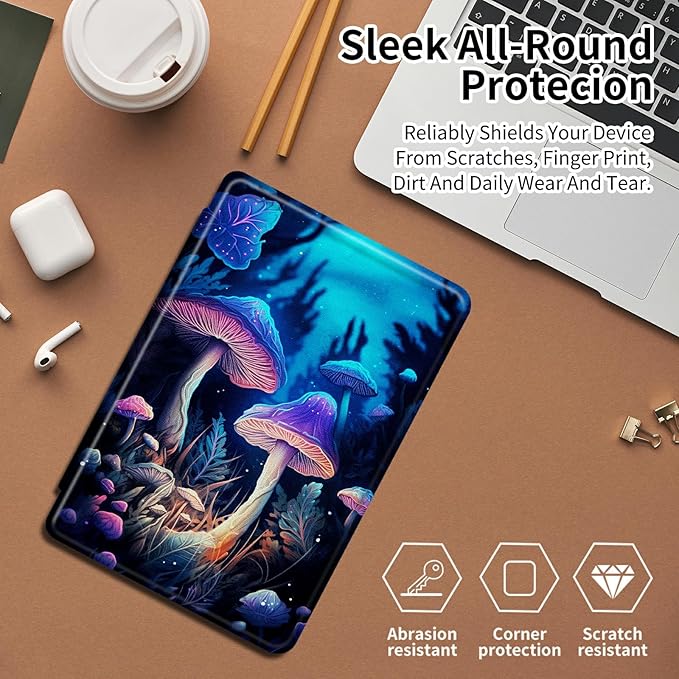 Case for All-New Kindle Fire HD 10 &amp 10 Plus Tablet (11th Generation2021 Release) 10.1360 Degree Rotating Swivel Stand Protective Cover for Fire HD 10 TabletColorful Mushrooms
