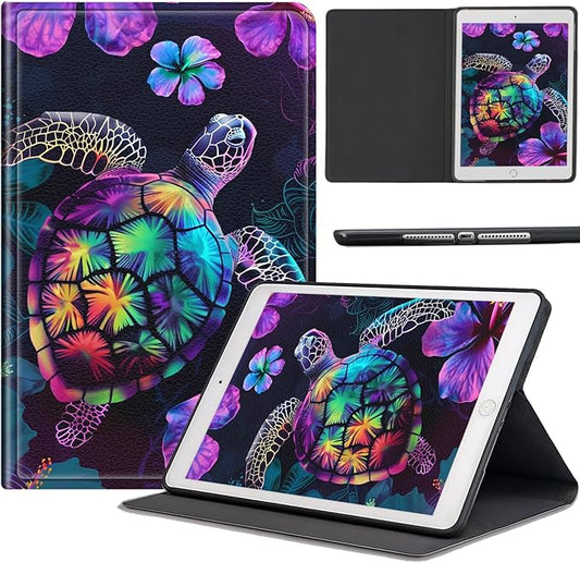 Case for Samsung Galaxy Tab S10 Lite / S10 FE / S9 FE 10.9-Inch Slim PU Leather Multiple-Angles Stand Full-Body Cover with Auto Wake/Sleep for Galaxy Tab 10.9 Colorful Flowers Turtle