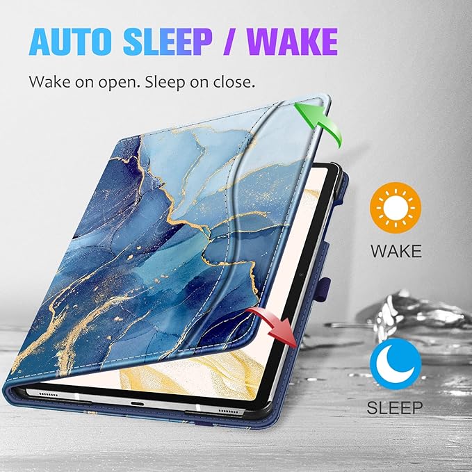 Fintie Case for Samsung Galaxy Tab S10+/ S9+/ S8+/ S7 FE/ S7+ 12.4 Inch Multi-Angle Viewing Protective Cover with Pocket Auto Sleep/Wake Ocean Marble